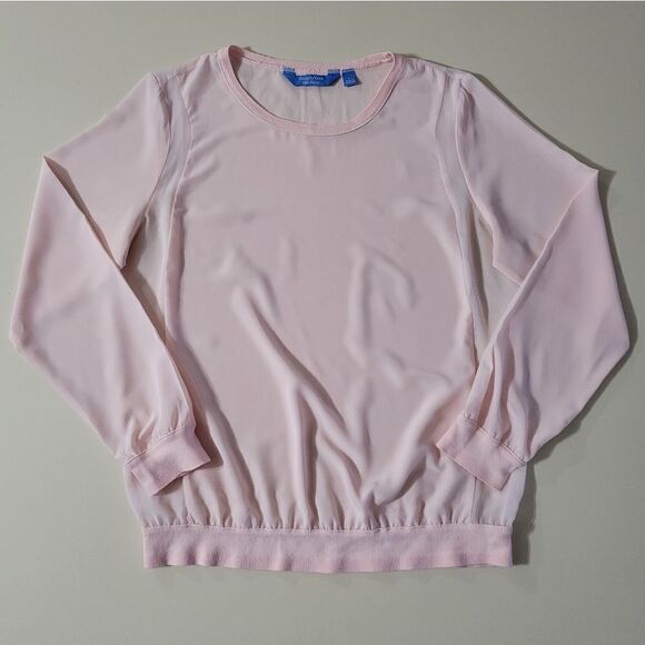 Simply Vera Vera Wang Peach Pink Chiffon Sweatshirt Style Pullover Top - Picture 1 of 10